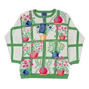 *VTG/NWT* 1992 CAMBRIDGE DRY GOODS Vintage Knit Greenhouse Plants Sweater